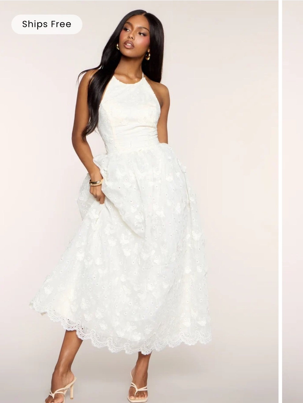 Windsor White Eyelet Halter A-Line Midi Dress